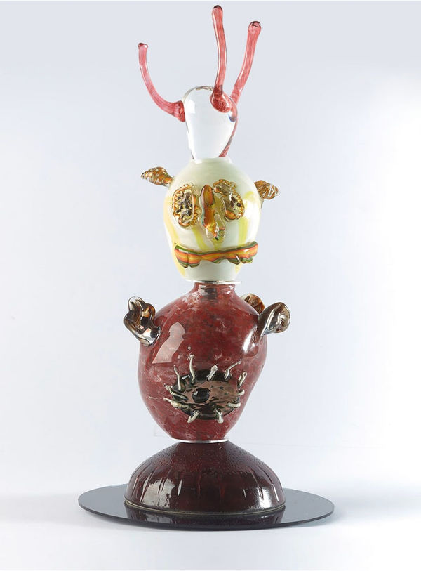 Floria Tosca Totem of Ovarian Fruition, 2025 Blown glass and ceramic. Wooden plinth. 50 x 17cm Dimensions variable