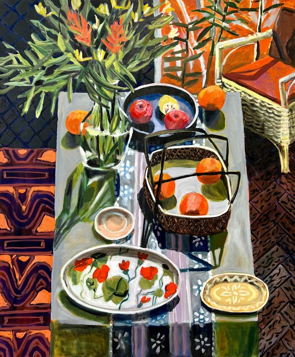 Kate Nielsen Still life with Fruit Basket, 2023 Oil on Linen, framed 120 x 100cm