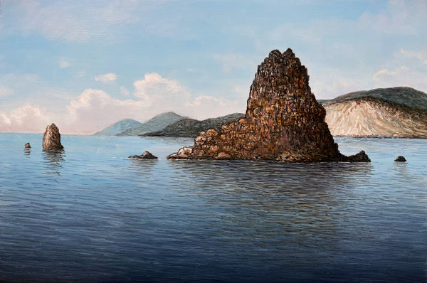 Adam Nudelman Porto di Levante, towards Salina, 2025 Acrylic on gessoed panel 20 x 30cm