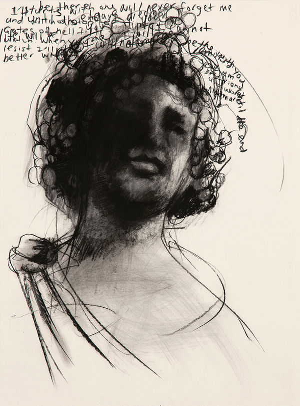 Jody Graham You're always in my thoughts_Dionysus wine God , 2022 Charcoal on paper 86 x 68cm F