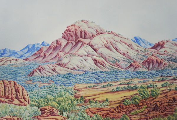 Kumantji (Hubert) Pareroultja Ltarkalibaka (MT Giles), NT (CAT: 157-22) , 2022 Watercolour on paper 103 x 132.5cm F