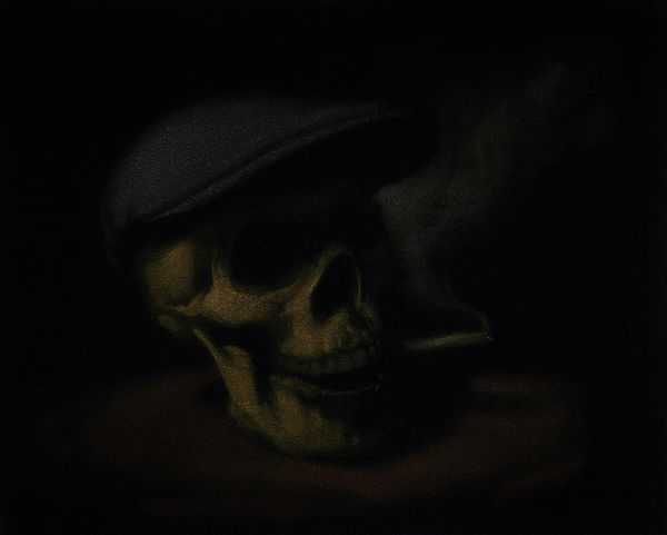 Leslie Rice A Self Portrait, of sorts, 2022 Acrylic on black velvet 26 x 21cm