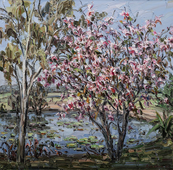 Jun Chen Two Trees with Pond, 2022 Oil on Canvas 100 x 102cm