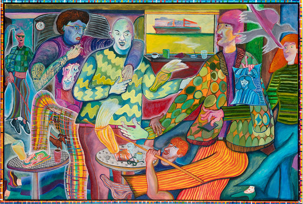 Nick Santoro You Can't Join the Pub Crawl Because You're Banned From Every Pub, 2024 Synthetic polymer paint on polyester 58 x 92cm