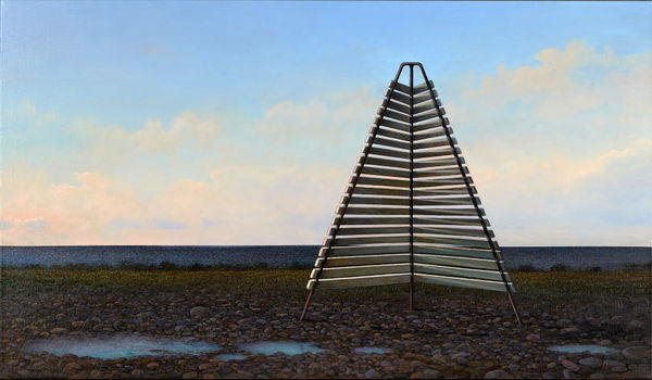 Adam Nudelman Until paradise returns, 2024 Acrylic and oil on linen, framed 65 x 112cm