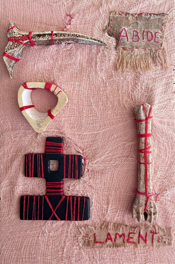 Peta O'Brien Lament – Flesh and Bones, 2025 Mixed media on gessoed panel 30 x 20cm