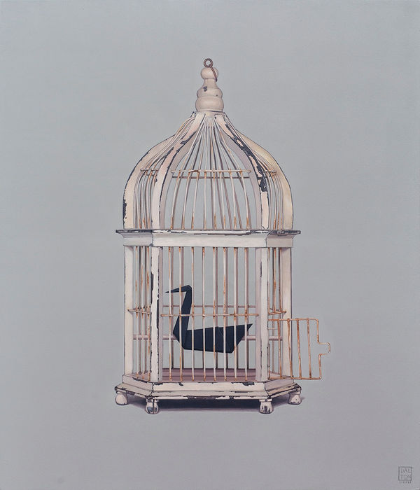 Jonathan Dalton Cataloging swans, 2023 Oil on board 70 x 60cm