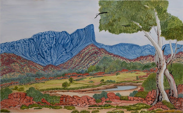 Selma Coulthard Tjoritja West McDonnell Ranges (Cat: 486-22), 2022 Watercolour on paper 61 x 97cm paper size 92.5 x 124cm framed