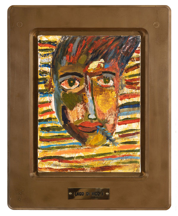 James Drinkwater Lago Di Vico I, 2024 Oil on linen and varied media 68 x 48cm