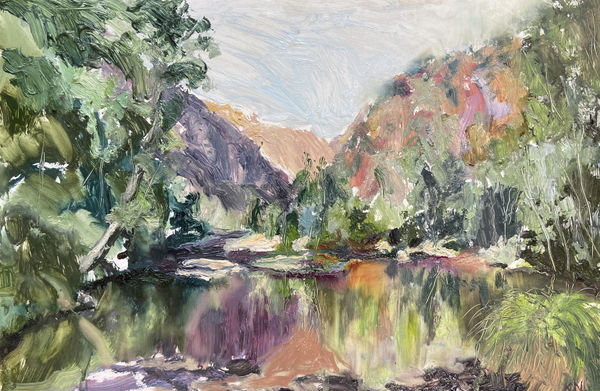 Kirsty Neilson Somewhere along the Tarlow River (Goulburn, NSW), 2025 Oil on gessoed panel 20 x 30cm