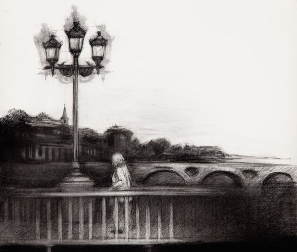 Jody Graham Crossing Bridges_ Toulouse, France 3, 2023 Charcoal on paper 57 x 66cm