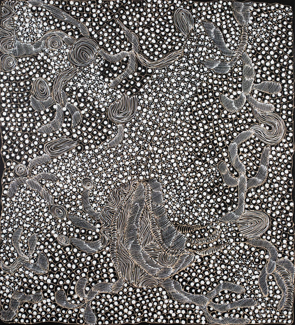 Jorna Newberry Ngintaka Perentie, (JNKM51124), 2024 Acrylic on linen 112.5 x 102cm