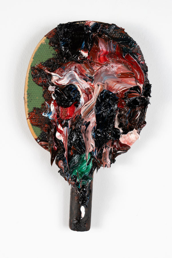 Paul Ryan Beef Skull Pong, 2025 Oil on found ping pong paddle 26 x 15cm