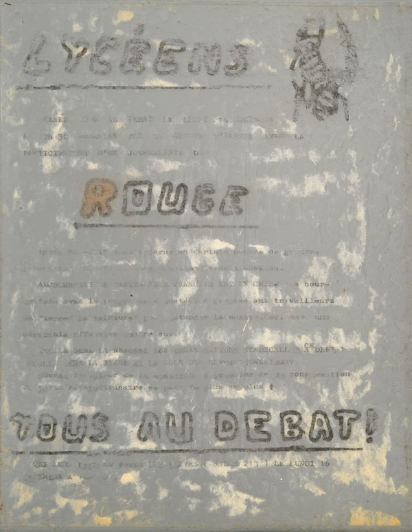 Gil Joseph Wolman lycéens / rouge / tous au débat, 1973 art scotch sur plaque plastique 27 x 21 cm