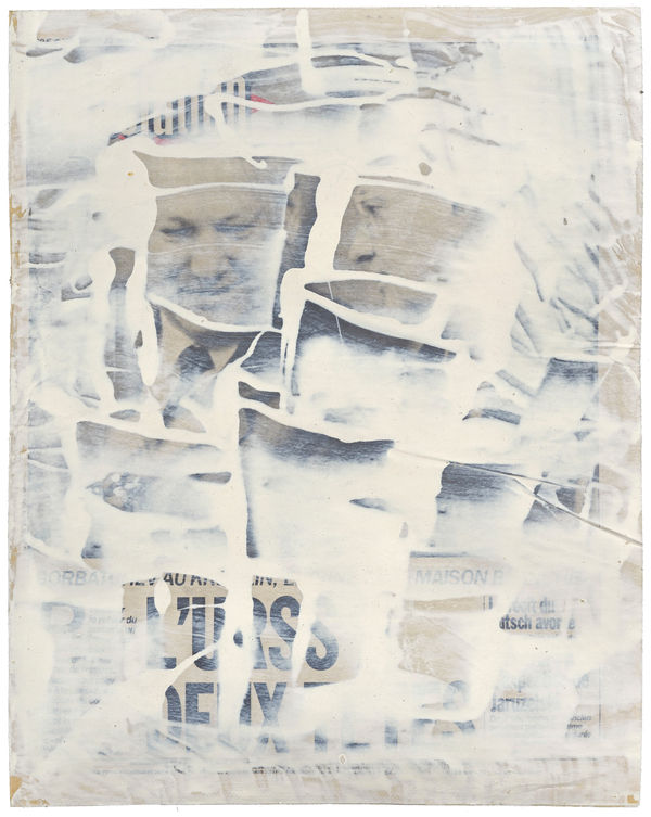 Gil Joseph Wolman le coup d'Etat, ca. 1991 peinture blanche sur papier journal 36 x 28 cm