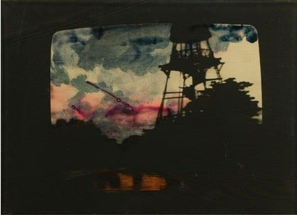 mario schifano, paesaggio tv, 1975/1977 émail sur toile émulsifiée, 50 x 70 cm