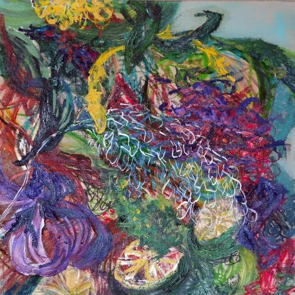 Erin Treacy Layers of Summer Fill my Insides, 2020 Marker, acrylic, and oil on panel 10 x 10 in. 25.4 x 25.4 cm.