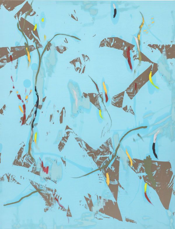 Bas van den Hurk An' we gazed upon the chimes of freedom flashing, 2018 Silkscreen, oil paint and pigment on silk 43 1/3 x 33 2/5 in. 110.1 x 84.8 cm.