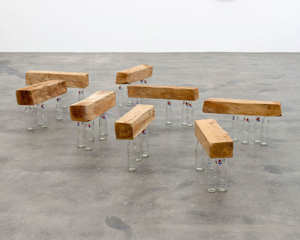 Darío Escobar Untitled, 2017 Cedar and glass bottles