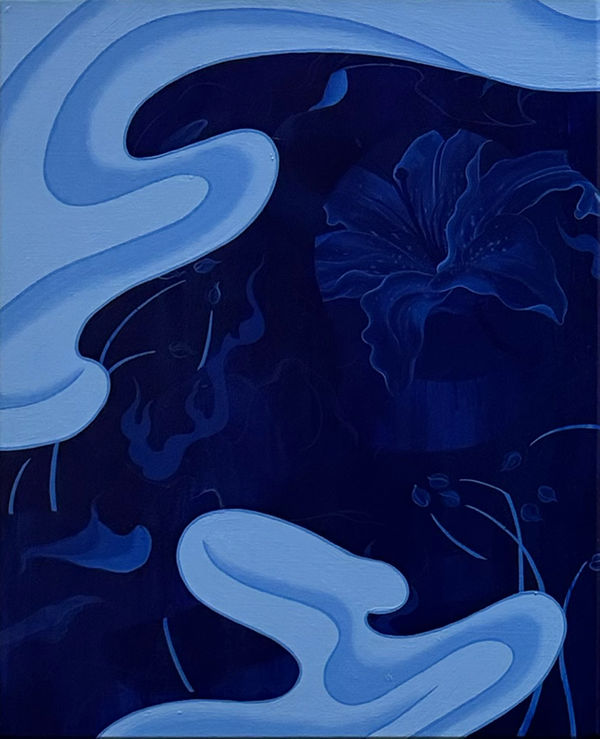 Louise Zhang Eternity (lilly and garlic chives), 2023 acrylic on linen 51 x 42 cm