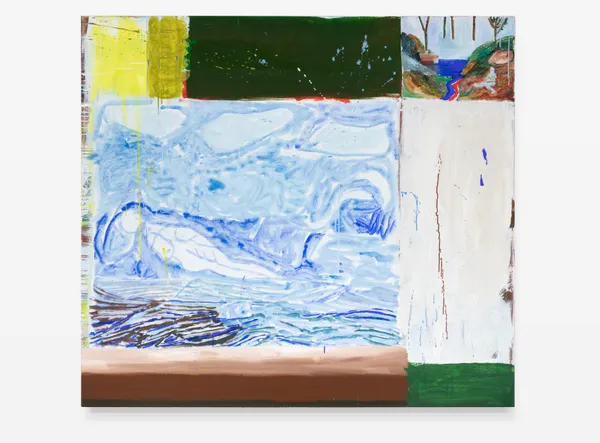 Sally Anderson Self as echo and quilt with BT's The Tempest, 2026 acrylic on polycotton 137 x 153 cm