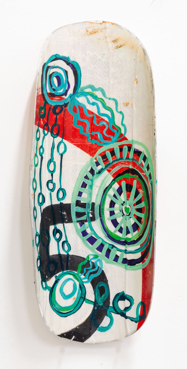 Sally Scales 25 (II), 2025 acrylic paint on road sign 51 x 19 cm