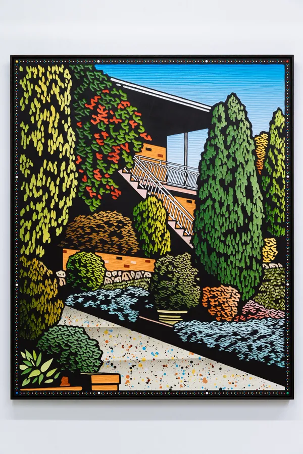 Christopher Zanko ZIG ZAG, 2026 acrylic on carved woodblock, acrylic rhinestones 122 x 100 cm