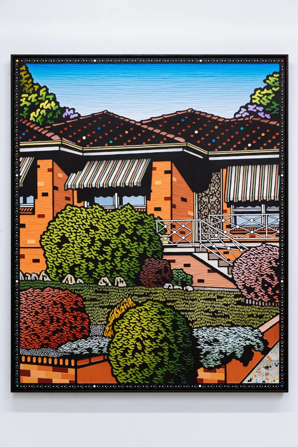 Christopher Zanko SETBACKS, 2026 acrylic on carved woodblock, acrylic rhinestones 122 x 100 cm