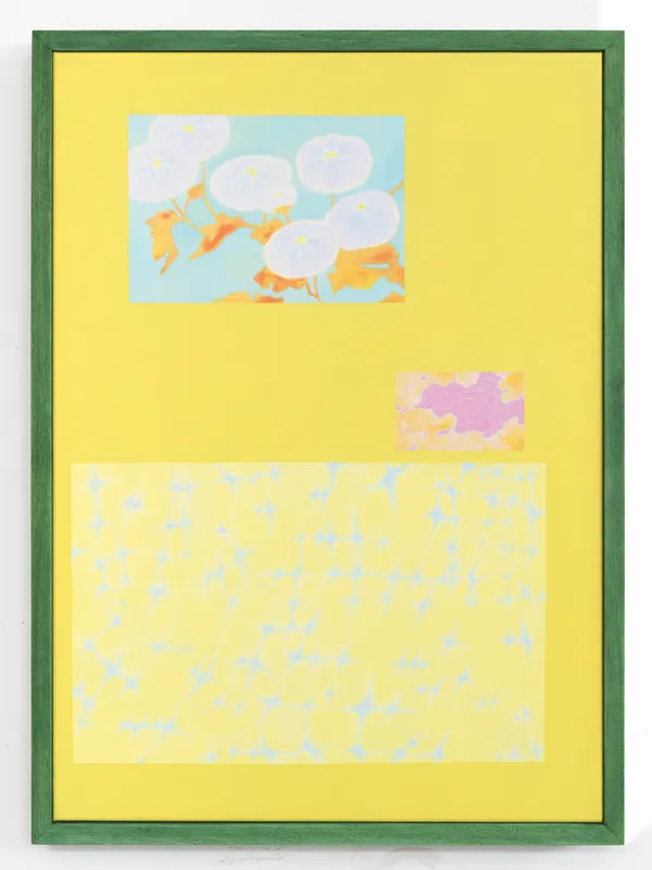 Louise Zhang A Little Longer Than Expected, 2026 acrylic and oil on canvas, stained oak frame 75.5 x 55 cm