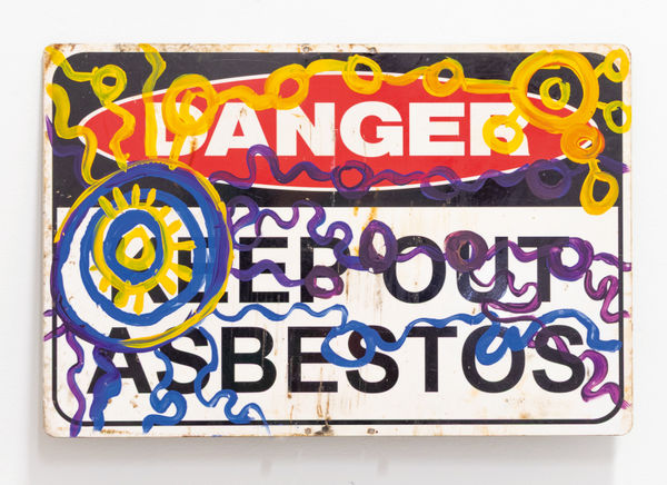 Sally Scales Danger, 2025 acrylic paint on road sign 30 x 45 cm