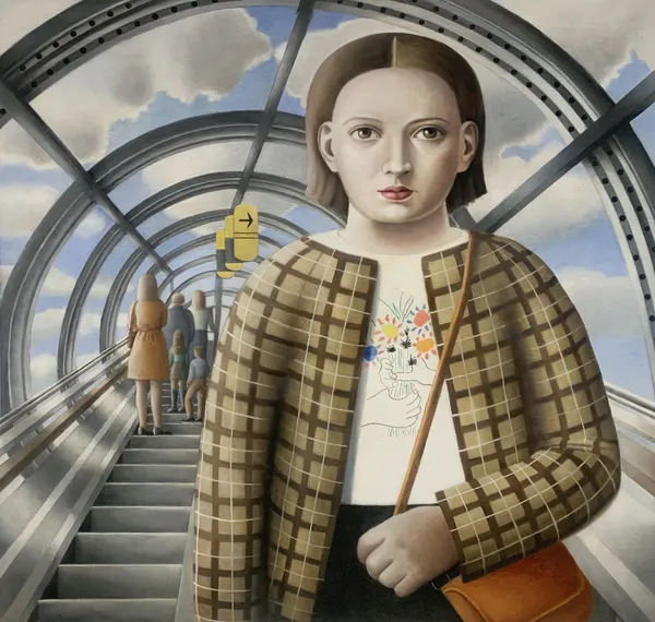 Amy Hill, Woman on Down Escalator, 2025