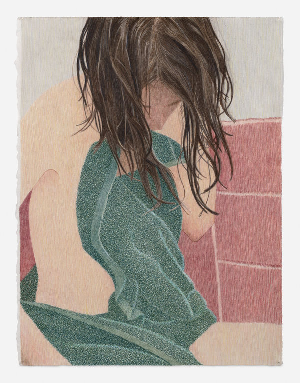 Green Towel, 2025 graphite and colour pencil on Arches paper 38 x 28.5 cm