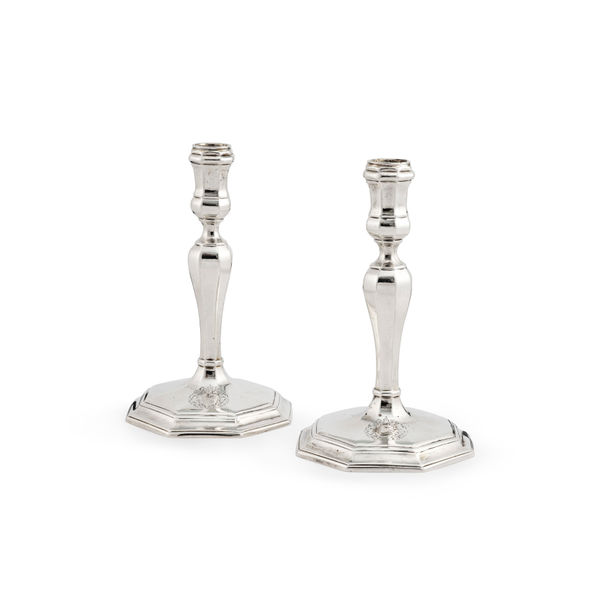 MATTHEW COOPER, A Pair of George I Britannia Standard Octagonal Candlesticks, 1717