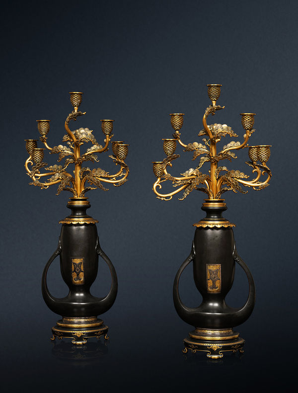 Emile Reiber, Pair of 'Pine cones' candelabrum, ca. 1881