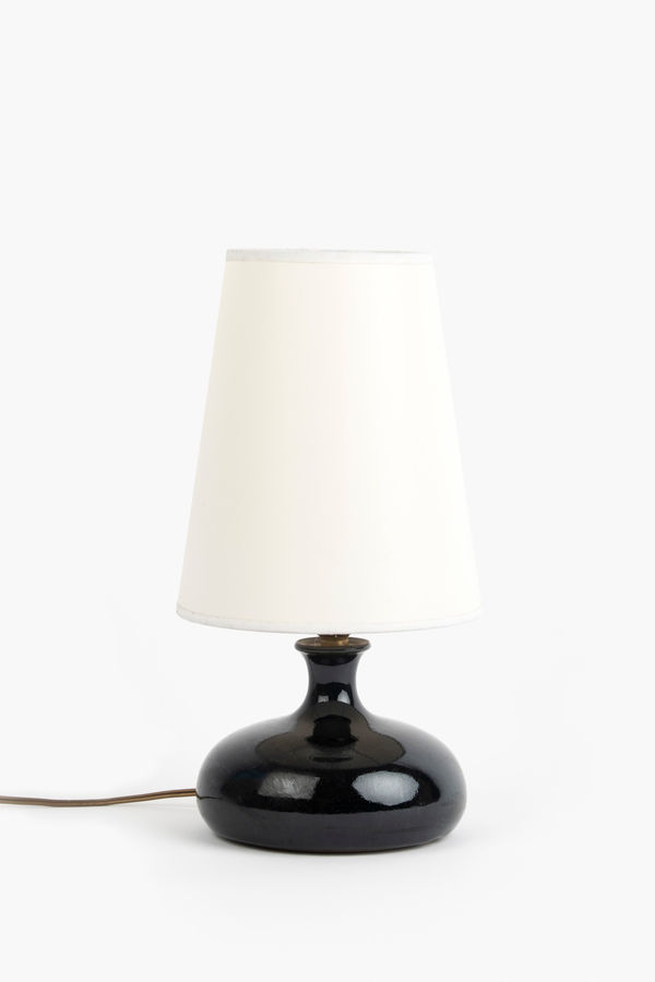 Mid Century Black Glazed French Art Pottery Lamp
