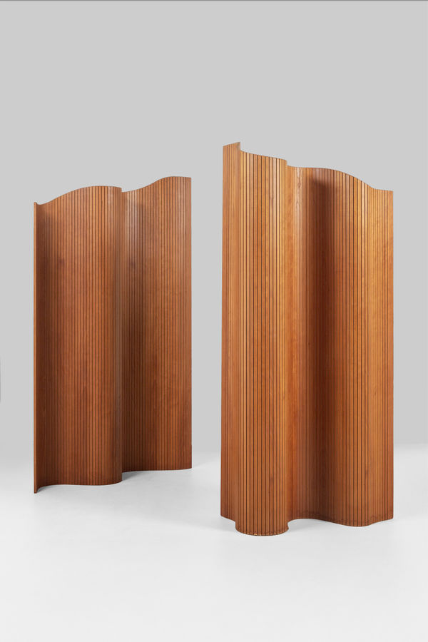 Pair of Midcentury Tambour Screens