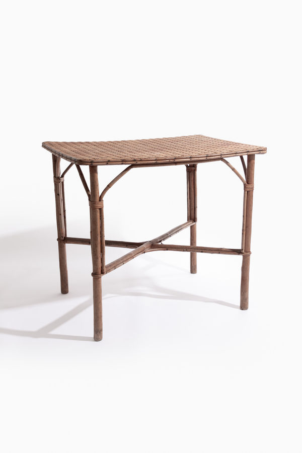 French Rattan & Cane Side Table, C.1960