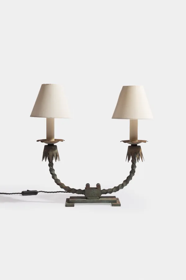 1930s French Patinated Wrought Iron Table Lamp