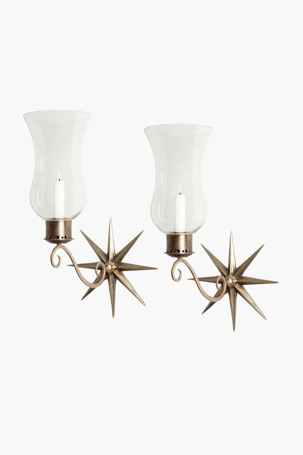 Pair of French Brass Hurricane Sconces, 1950s