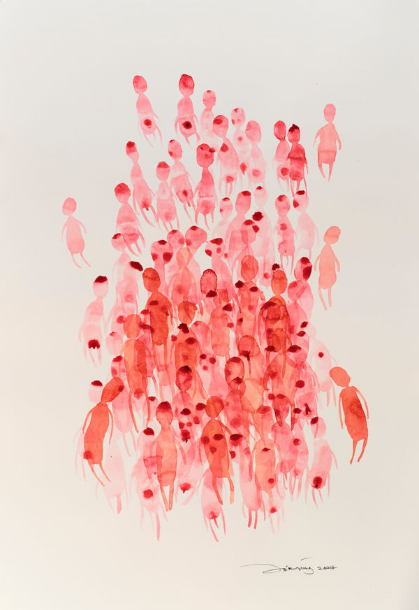 Zai Kuning RED 2 - Looking for your own shadow among others, 2024 Batik dye on paper 82.7 x 56.5 cm