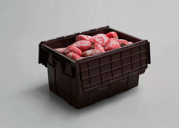 Zhao Yao "Spirit Above All" Stone, 2017 - ongoing Carved stones, plastic box, carpet, stone timetable Box dimensions: H35 x 60 x 40, installation dimensions variable