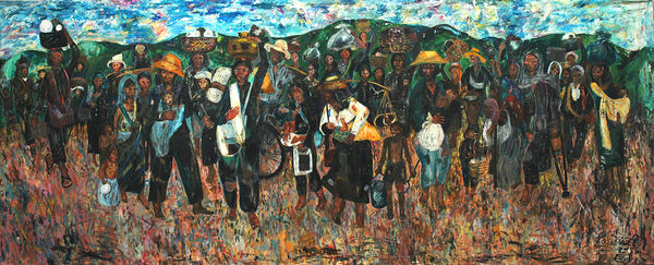 Cambodia Flight to freedom, 1980 Acrylic, oil on canvas 84 x 180 in 213 x 457 cm