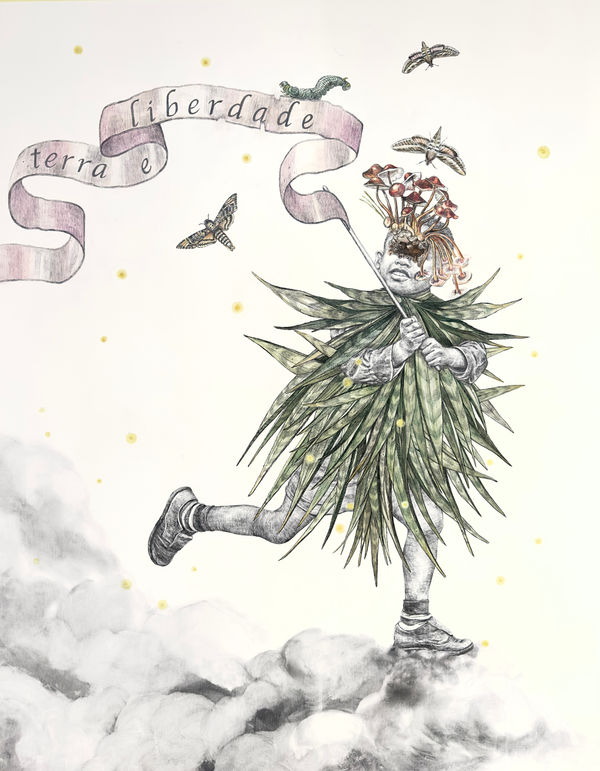 Cássio Markowski TERRA E LIBERDADE, 2023 Graphite, vinyl paint, colored pencils and gouache on linen 47 1/4 x 37 3/8 in 120 x 95 cm