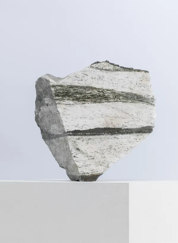 Angela Palmer Written in Stone: Journey from the South Pole (i), 2023 White Anorthosite, circa 2.5 billion years, Isle of Harris Unique