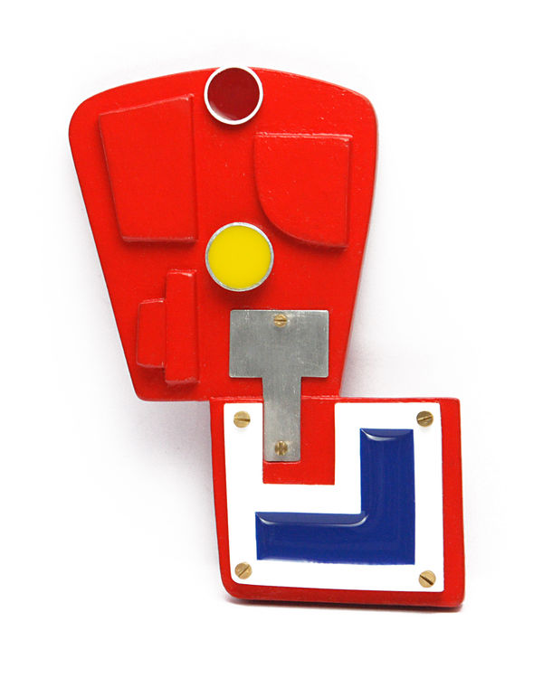 Sam Photic JoyS-131 (Brooch), 2013 Wood paint, resin, aluminium, brass, and stainless steel. 11 x 8.5 x 1 cm 4 3/8 x 3 3/8 x 3/8 in Unique