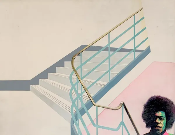 John Dove and Molly White, JIMI HENDRIX ON FOREIGN OFFICE STAIRS by John Dove, 1967
