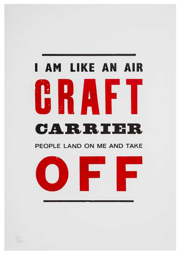 Darren Coffield and Graham Bignell FN Aircraft Carrier, 2013 Letterpress print on Zerkall 145gsm. Edition of 30. Numbered by Darren Coffield with FN logo blind stamp lower right corner. 42 x 59cm Edition of 30