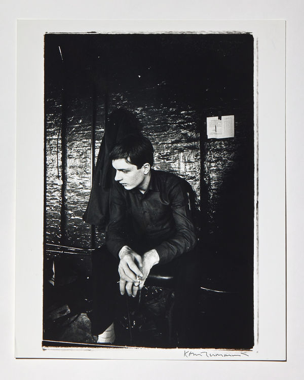Kevin Cummins, Ian Curtis, TJ Davidson’s Rehearsal Room, Little Peter Street, Manchester, 19 August 1979
