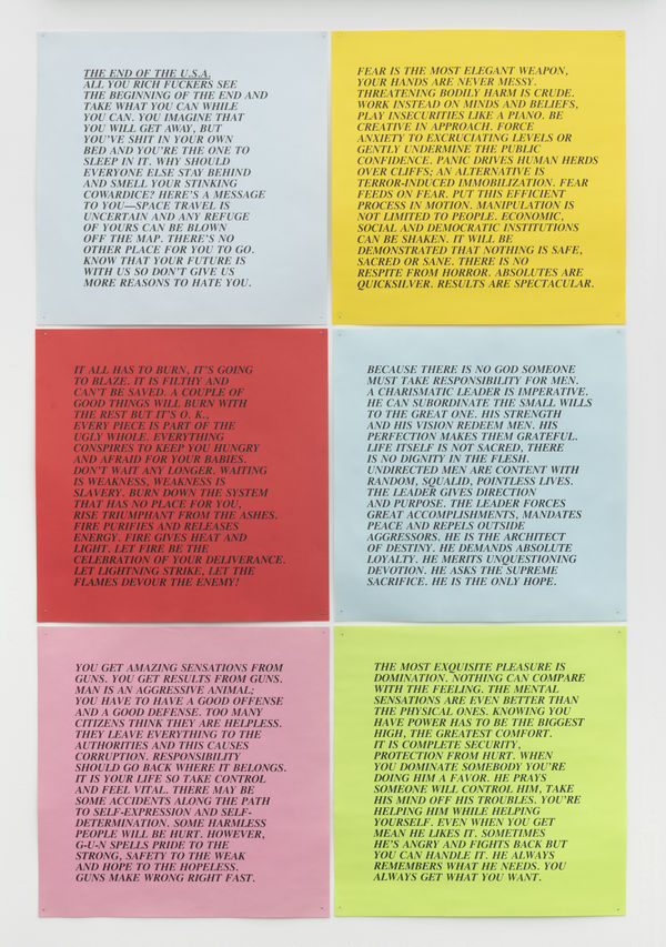 Jenny Holzer 10 Inflammatory Essays 1979 - 1982, 1993/2018 Inkjet on paper, unlimited edition. This series produced in an original set of 30 25 x 25 cm