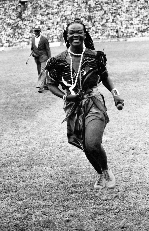 Alf Kumalo, Brenda Fassie during a performance at Ellis Park Johannesburg April, 1984